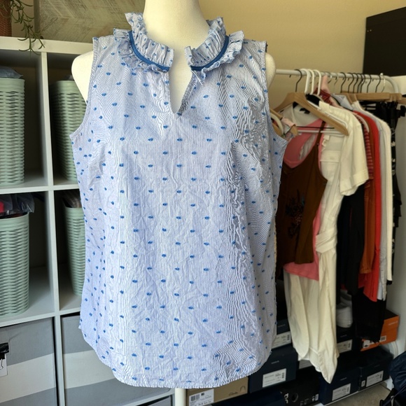 Talbots | Blue Stripe + Clipped Swiss Dot sleeveless blouse size Small Petite - Picture 8 of 12